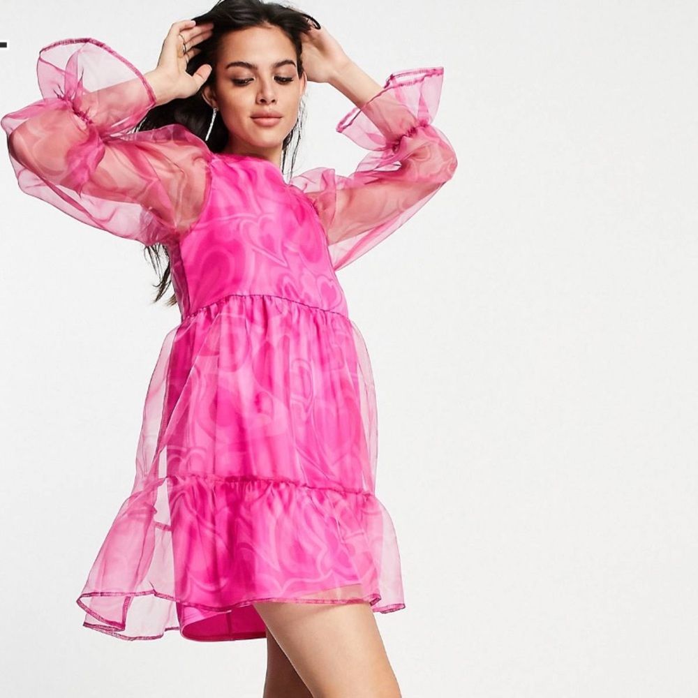 Twisted Under Mini Smock Organza Dress